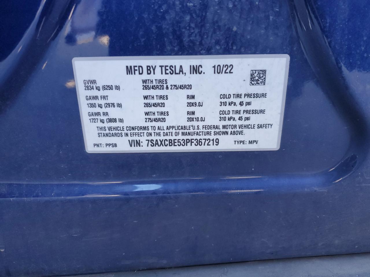 2023 Tesla Model X VIN: 7SAXCBE53PF367219 Lot: 84704114