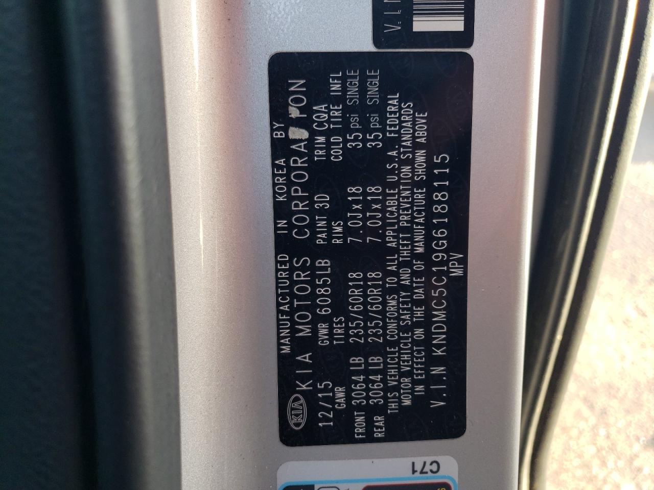 2016 Kia Sedona Ex VIN: KNDMC5C19G6188115 Lot: 84648344