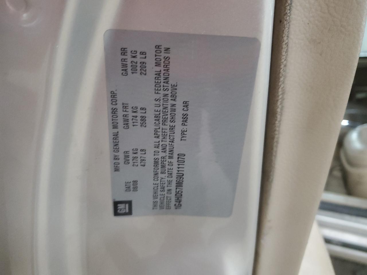 2009 Buick Lucerne Cxl VIN: 1G4HD57M69U111070 Lot: 86100514