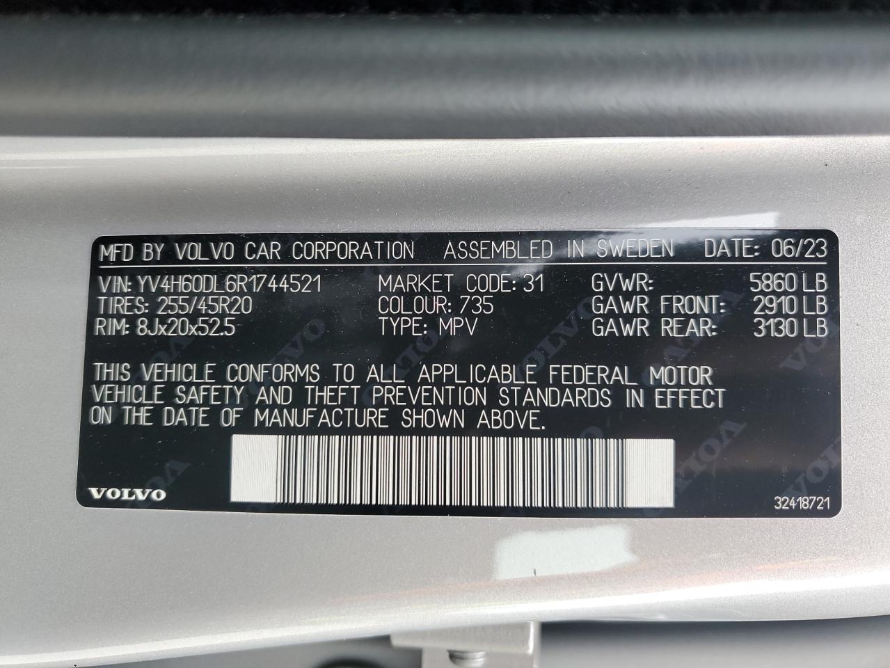 2024 Volvo Xc60 Plus VIN: YV4H60DL6R1744521 Lot: 85763894