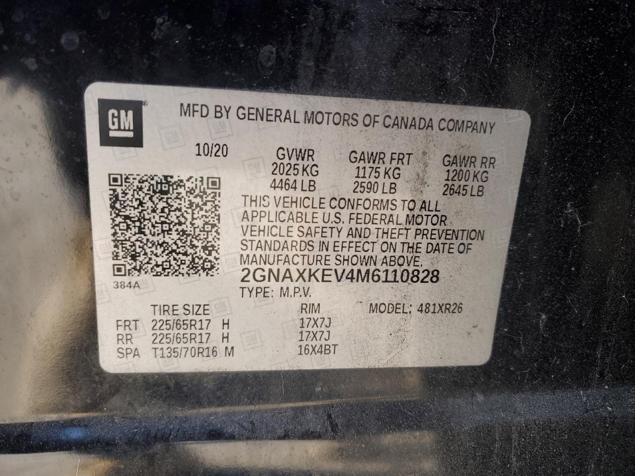 2021 Chevrolet Equinox Lt VIN: 2GNAXKEV4M6110828 Lot: 84727804