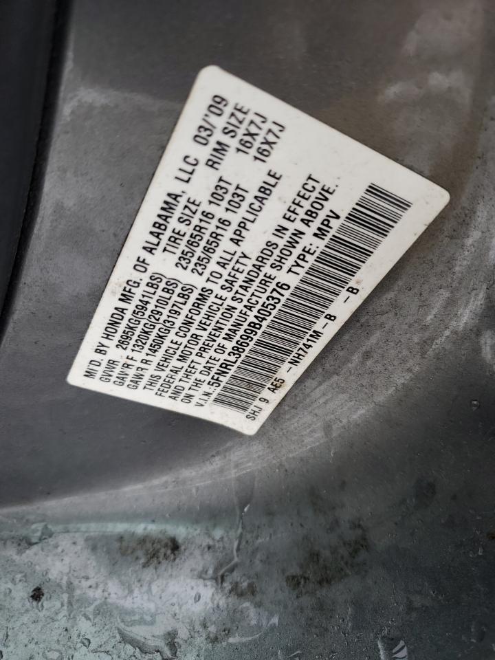 2009 Honda Odyssey Exl VIN: 5FNRL38699B405376 Lot: 84306474