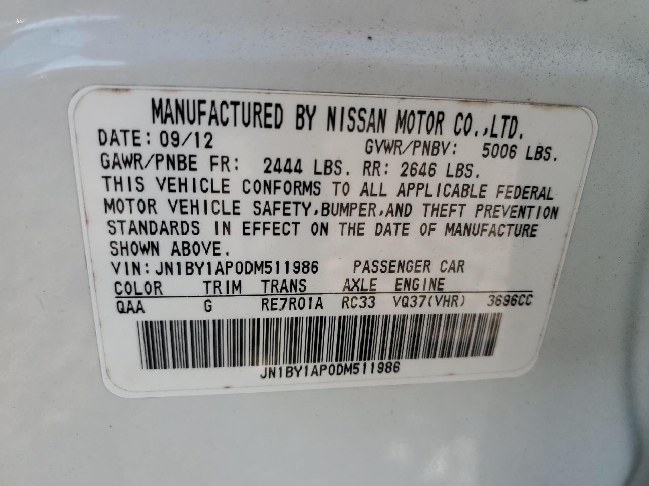 VIN JN1BY1AP0DM511986 2013 INFINITI M37 no.12