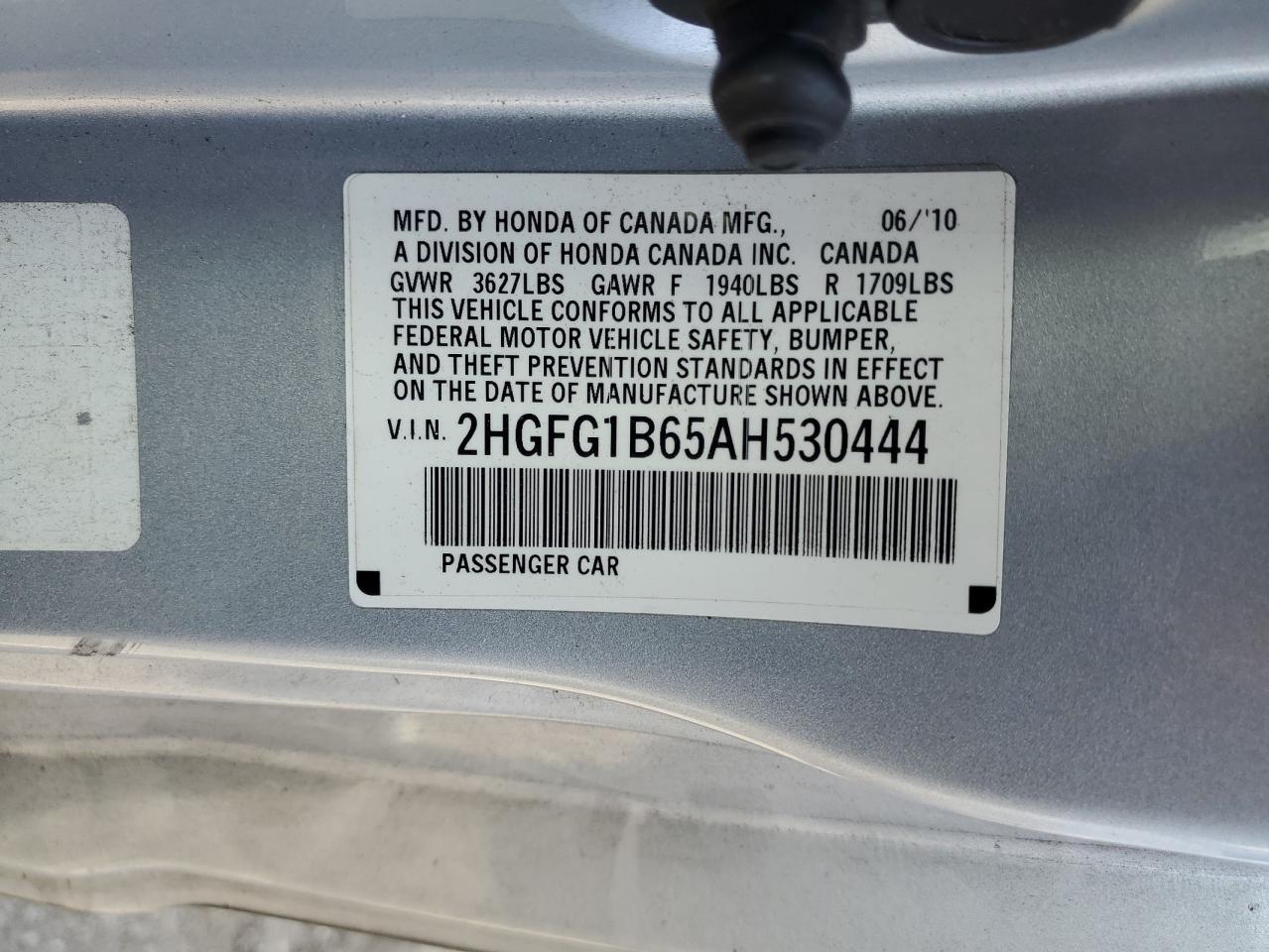 2010 Honda Civic Lx VIN: 2HGFG1B65AH530444 Lot: 85651984