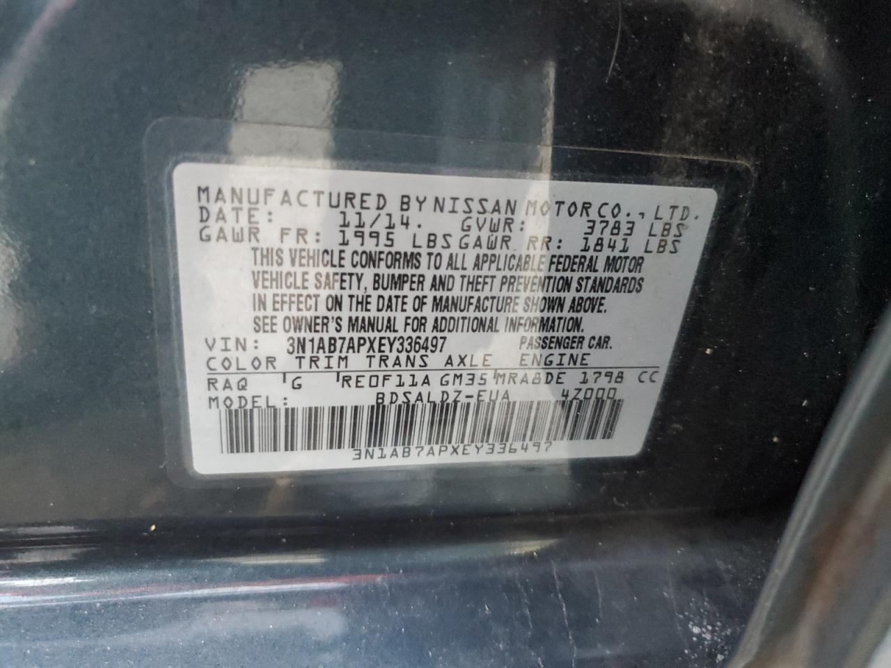 2014 Nissan Sentra S VIN: 3N1AB7APXEY336497 Lot: 84745684