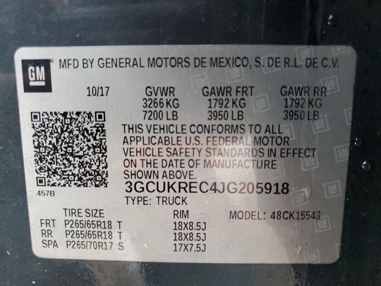 VIN 3GCUKREC4JG205918 2018 CHEVROLET ALL Models no.13