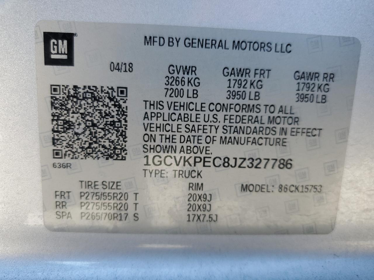2018 Chevrolet Silverado K1500 Custom VIN: 1GCVKPEC8JZ327786 Lot: 82996814