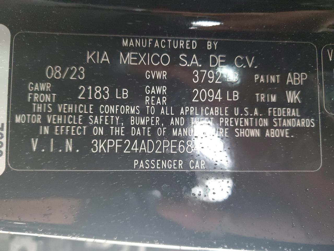 2023 Kia Forte Lx VIN: 3KPF24AD2PE684399 Lot: 83336374