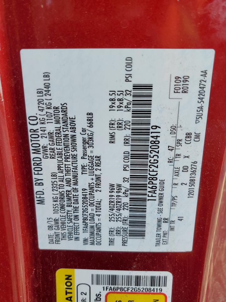 2016 Ford Mustang Gt VIN: 1FA6P8CF2G5208419 Lot: 85256974