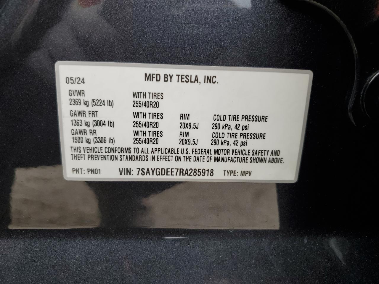 VIN 7SAYGDEE7RA285918 2024 TESLA MODEL Y no.13