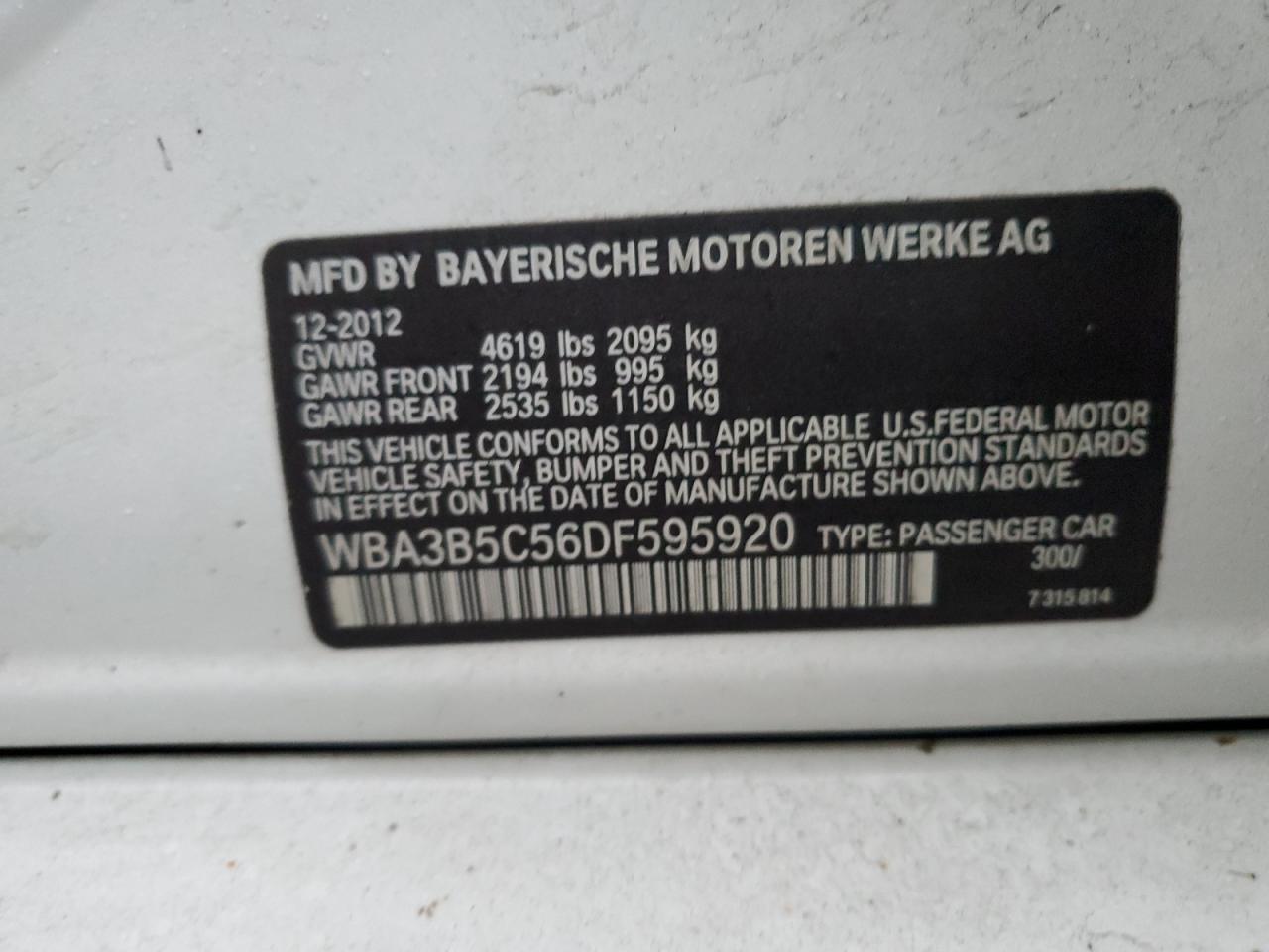 VIN WBA3B5C56DF595920 2013 BMW 3 SERIES no.12