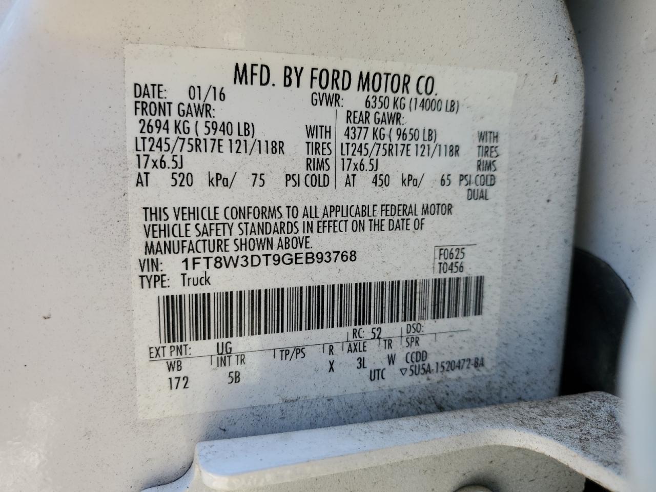 VIN 1FT8W3DT9GEB93768 2016 FORD F350 no.12