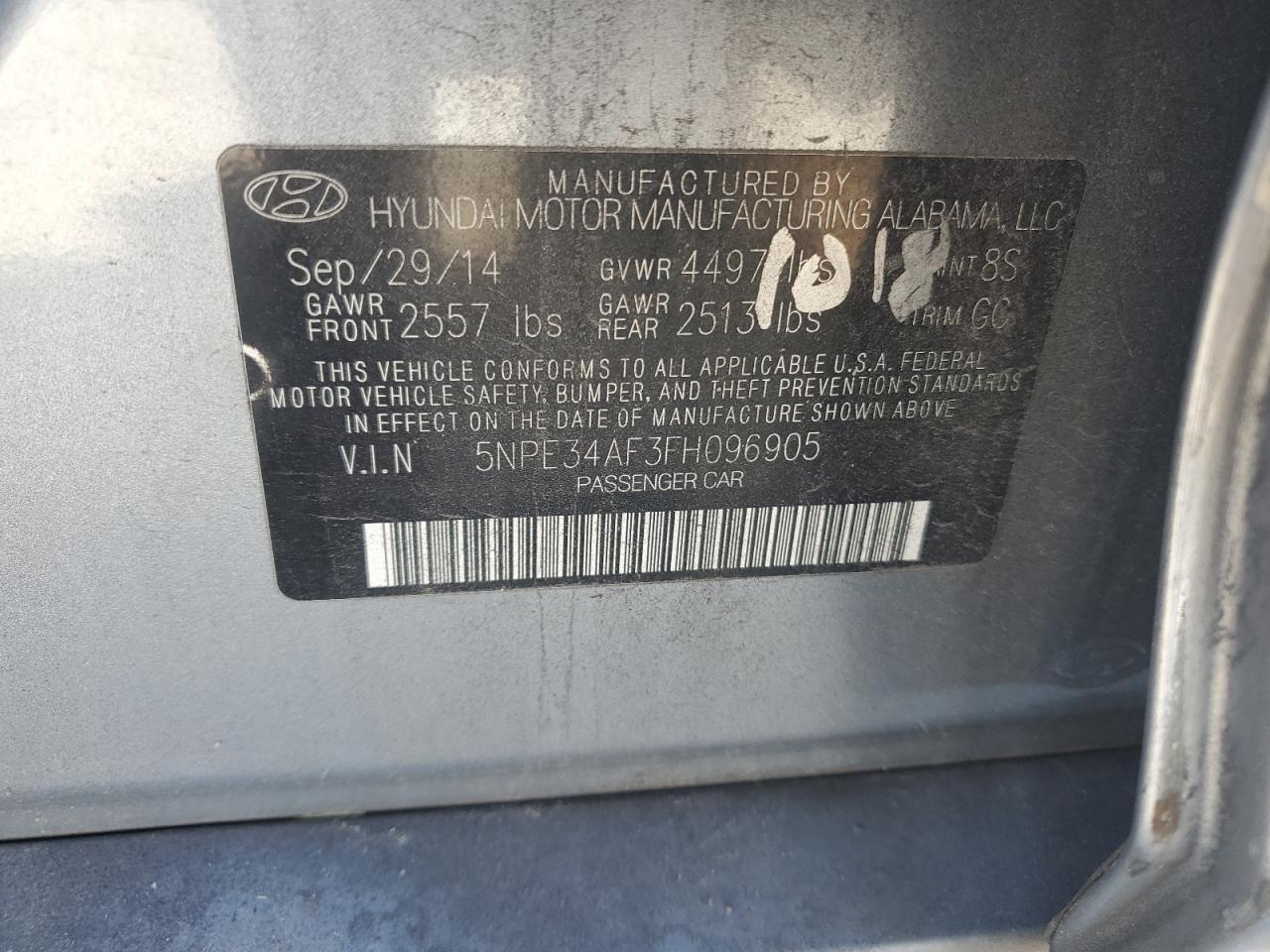 VIN 5NPE34AF3FH096905 2015 HYUNDAI SONATA no.12