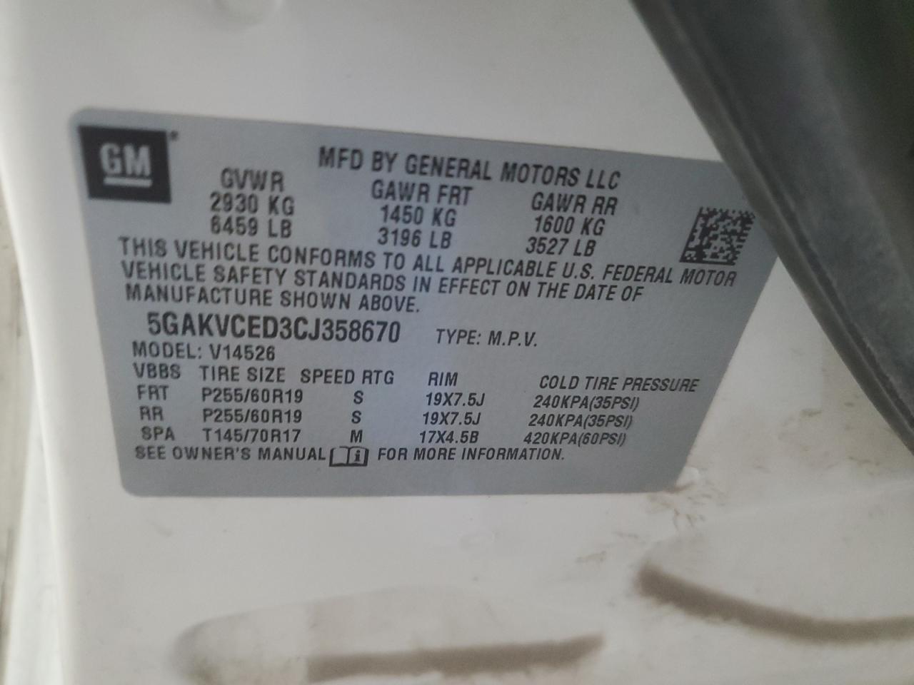 2012 Buick Enclave VIN: 5GAKVCED3CJ358670 Lot: 82970194