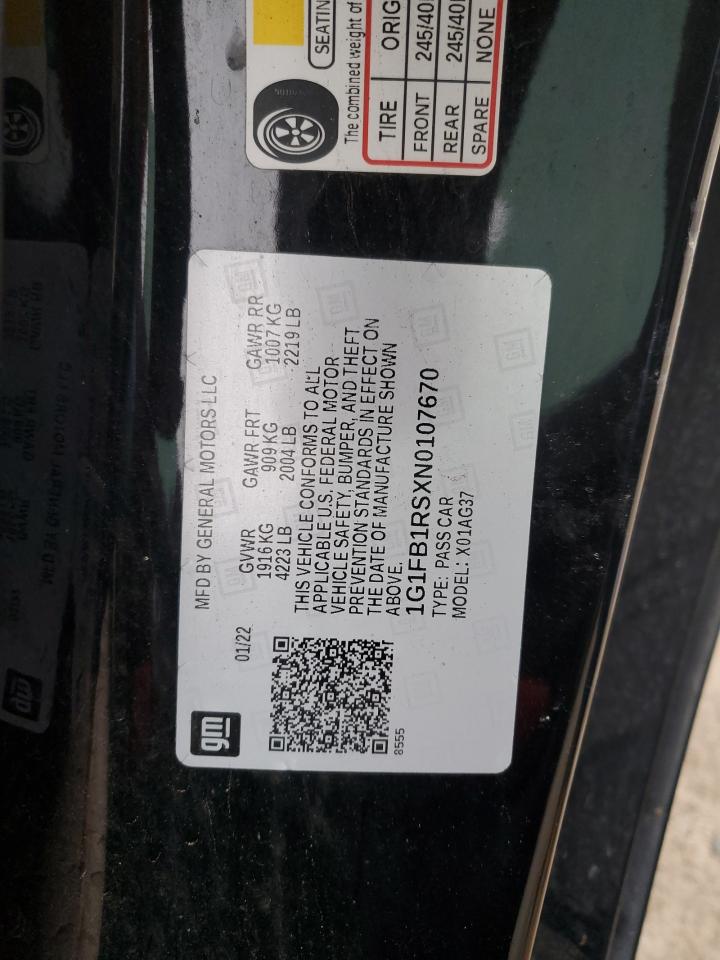 2022 Chevrolet Camaro Ls VIN: 1G1FB1RSXN0107670 Lot: 86009564