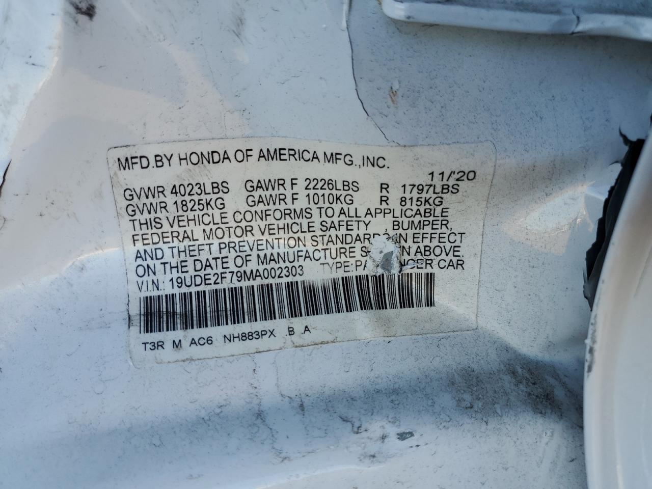 VIN 19UDE2F79MA002303 2021 ACURA ILX no.13