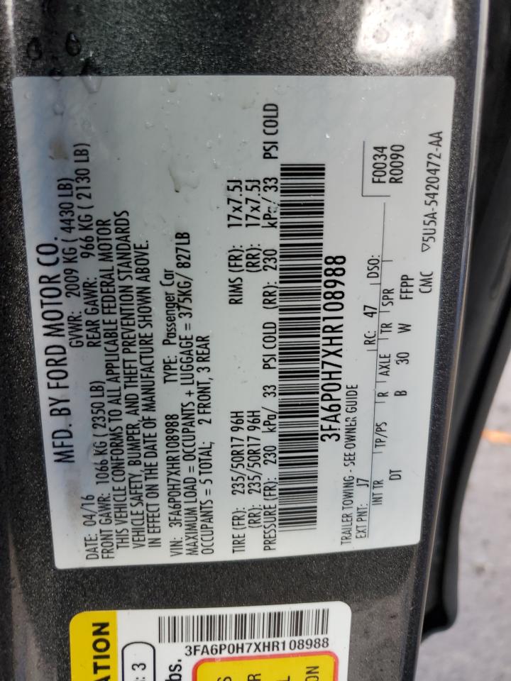 VIN 3FA6P0H7XHR108988 2017 FORD FUSION no.12