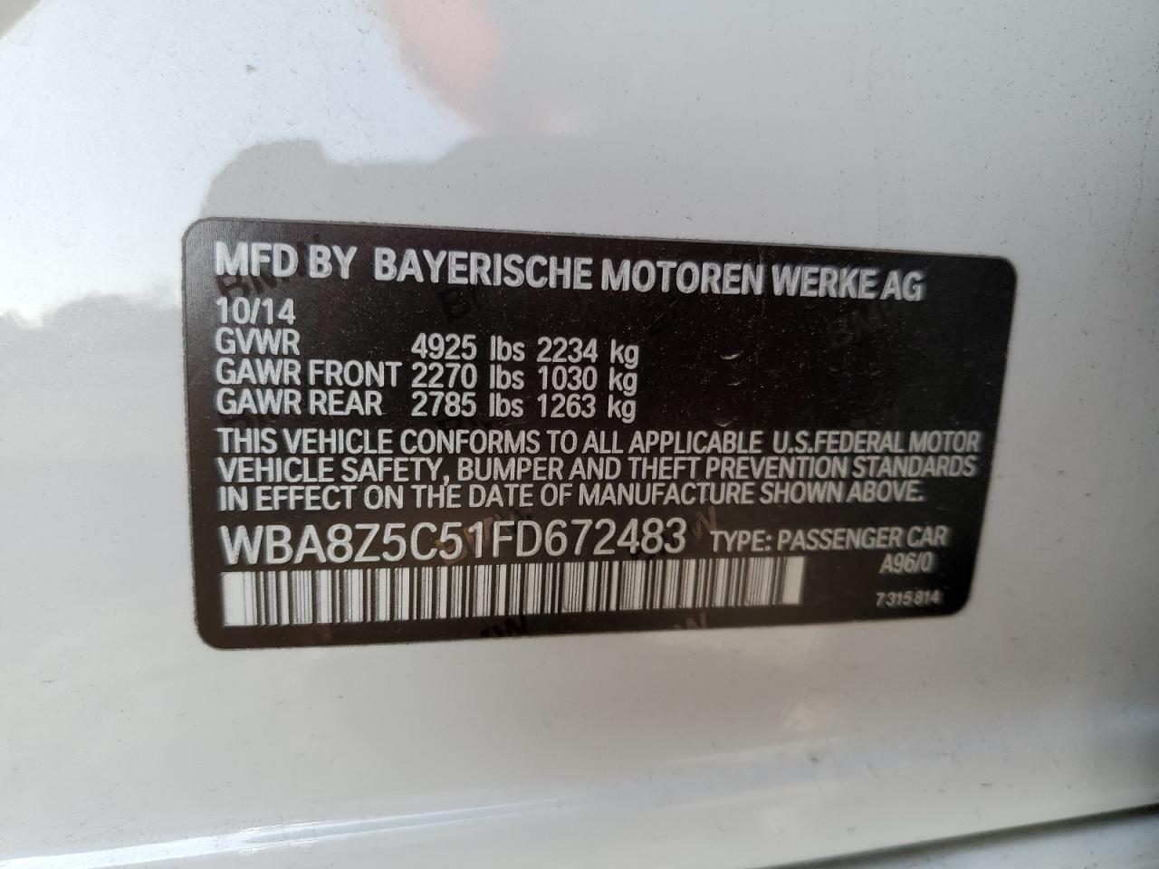 VIN WBA8Z5C51FD672483 2015 BMW 3 SERIES no.12