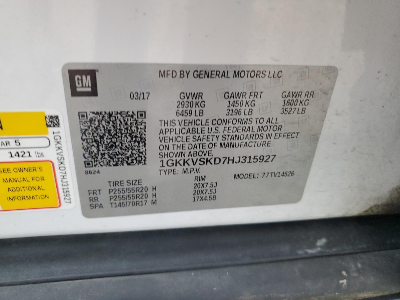 VIN 1GKKVSKD7HJ315927 2017 GMC ACADIA no.12