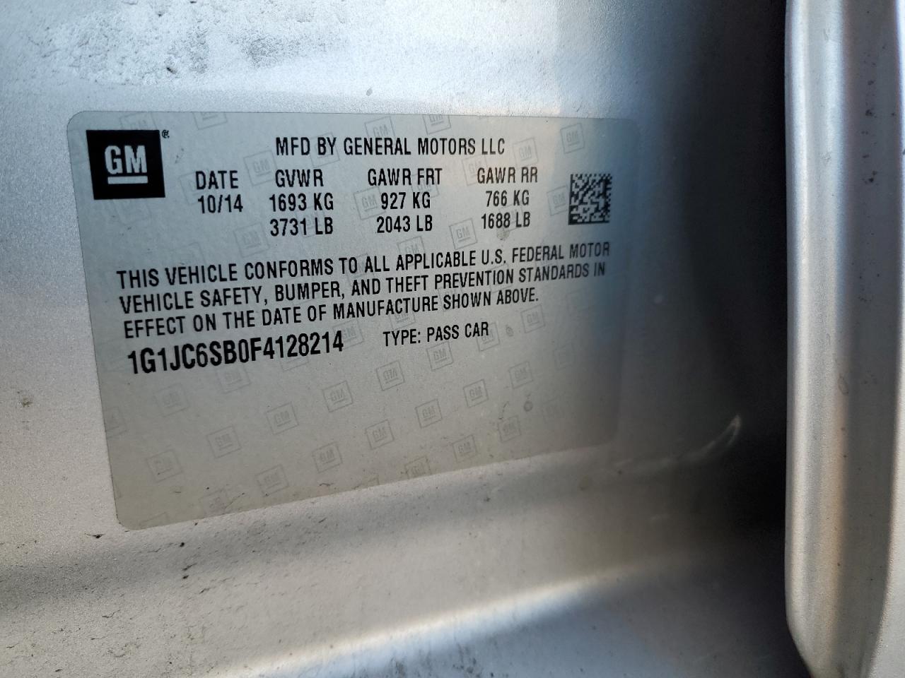 2015 Chevrolet Sonic Lt VIN: 1G1JC6SB0F4128214 Lot: 82831854