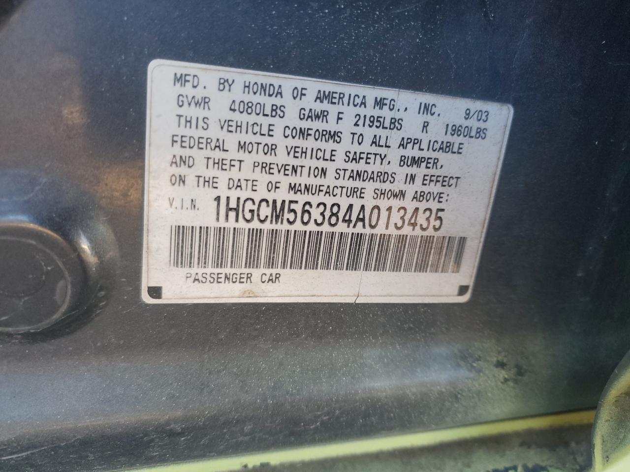 2004 Honda Accord Lx VIN: 1HGCM56384A013435 Lot: 64168295