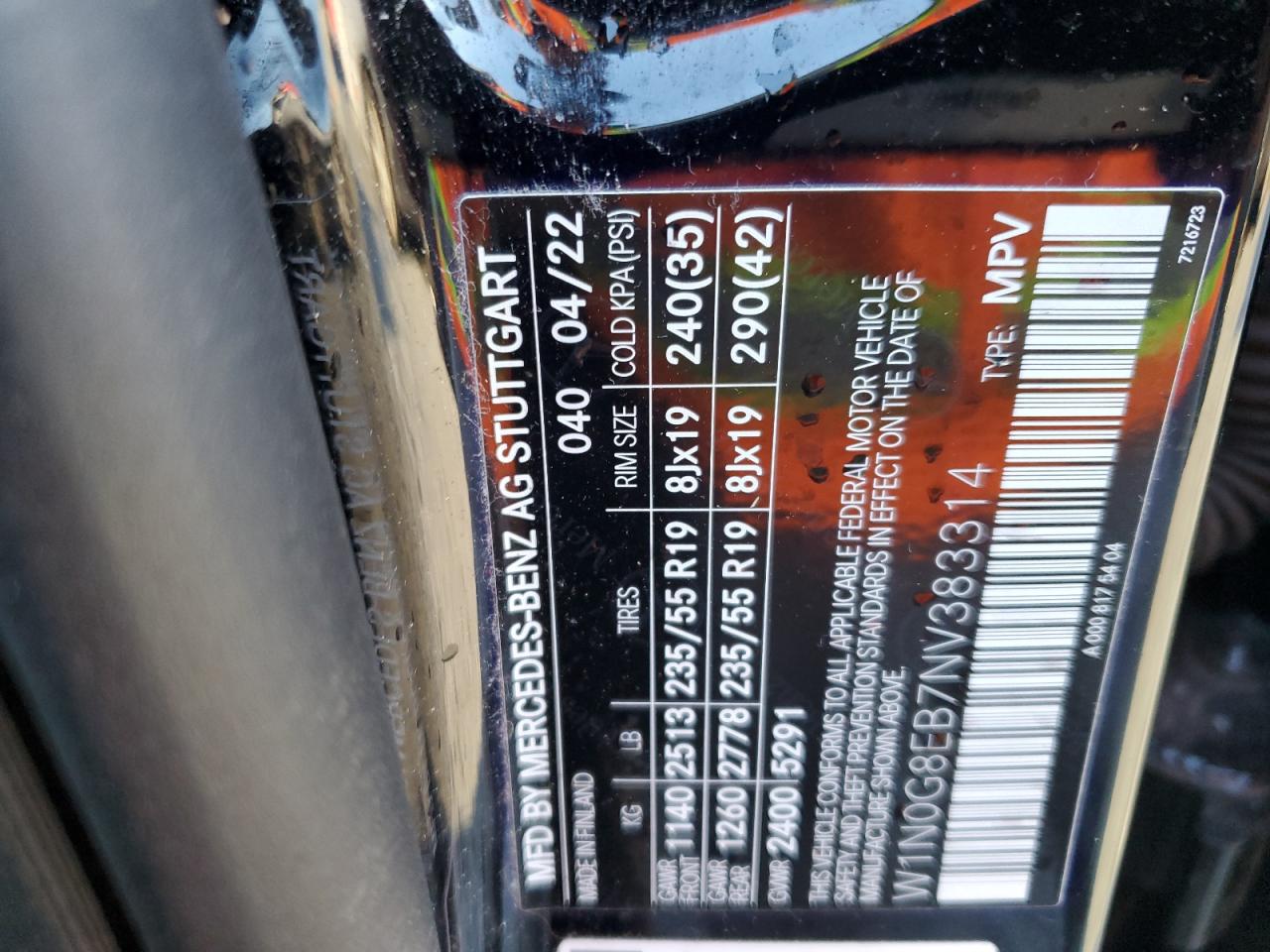 2022 Mercedes-Benz Glc 300 4Matic VIN: W1N0G8EB7NV383314 Lot: 85562794