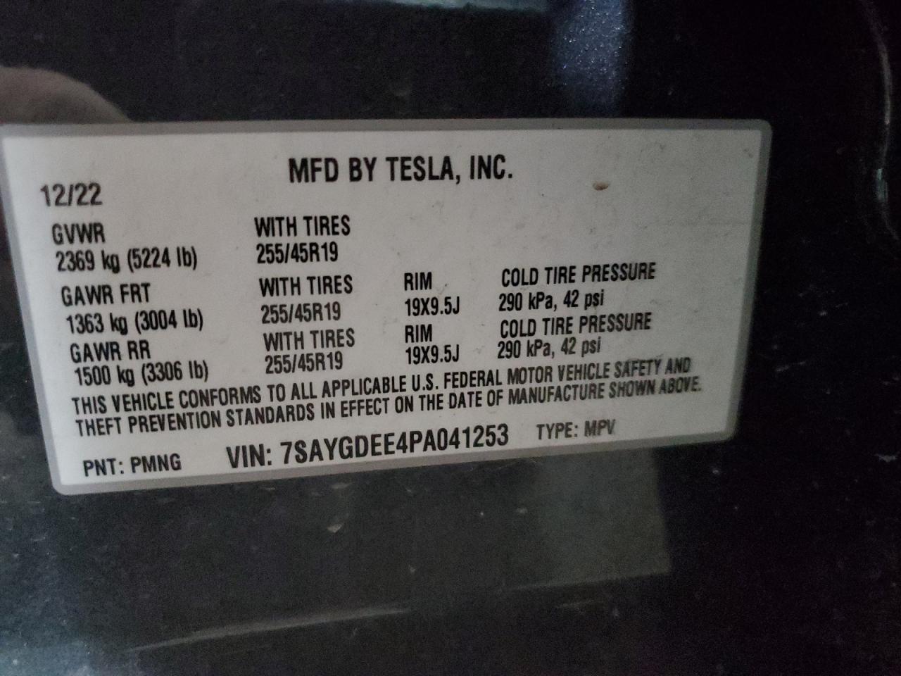 7saygdee4pa041253 7SAYGDEE4PA041253 2023 Tesla Model Y