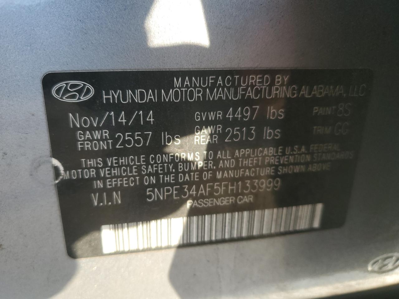 5NPE34AF5FH133999 2015 HYUNDAI SONATA - Image 13