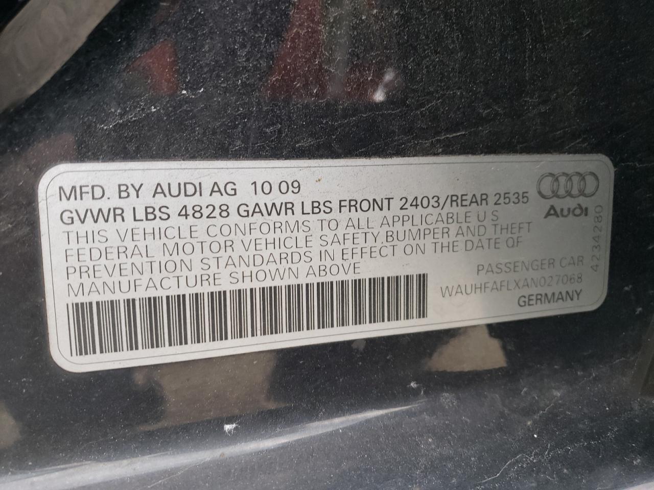 2010 Audi A4 Premium Plus VIN: WAUHFAFLXAN027068 Lot: 86291894