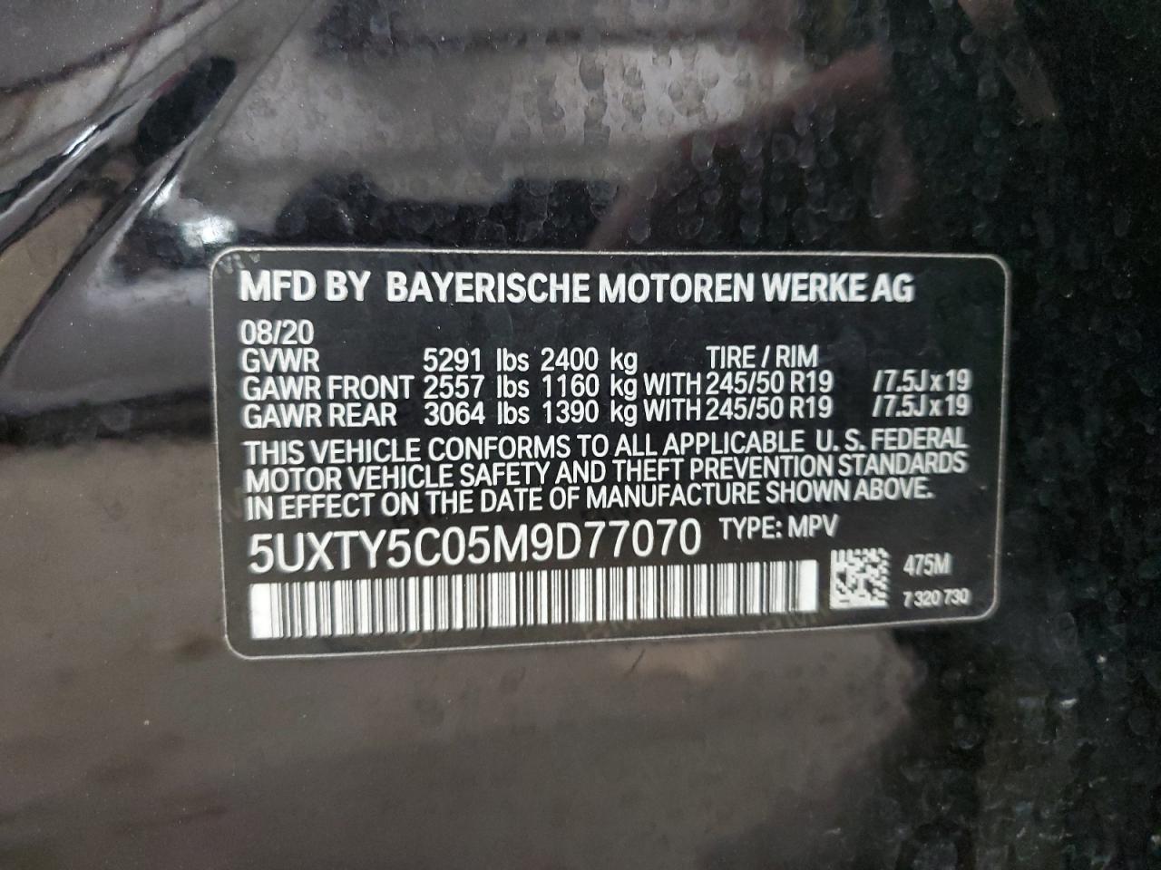 VIN 5UXTY5C05M9D77070 2021 BMW X3 no.14