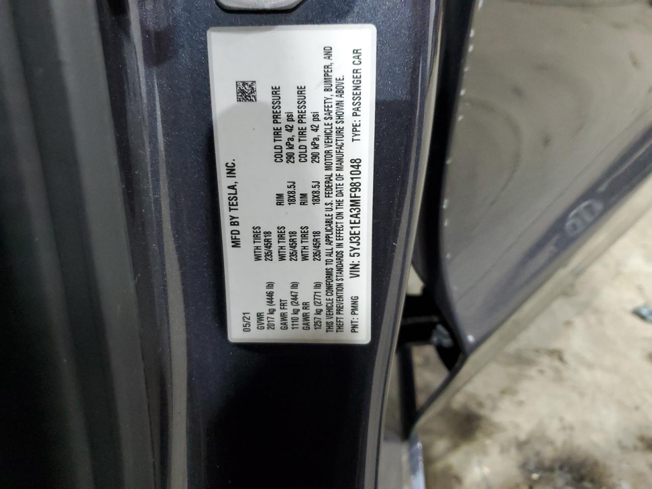 VIN 5YJ3E1EA3MF981048 2021 TESLA MODEL 3 no.12