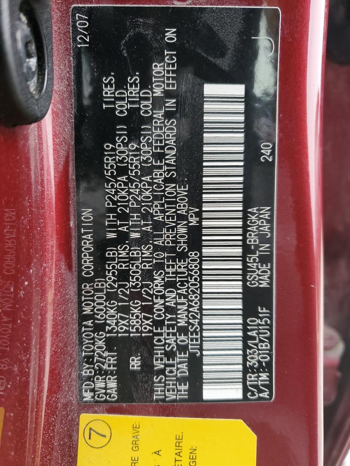 2008 Toyota Highlander Limited VIN: JTEES42A682056808 Lot: 85496834