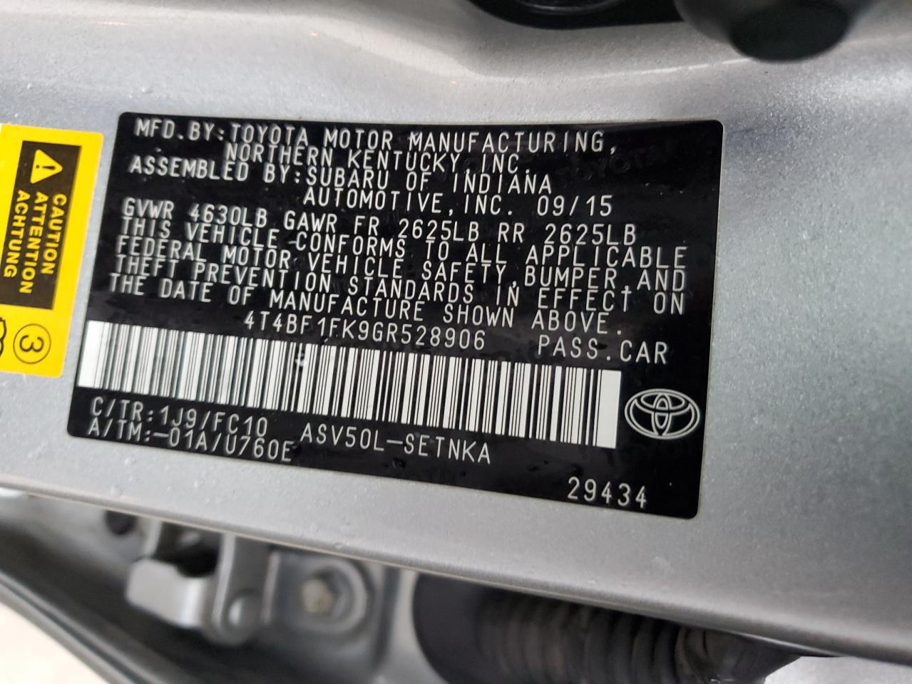 VIN 4T4BF1FK9GR528906 2016 TOYOTA CAMRY no.12