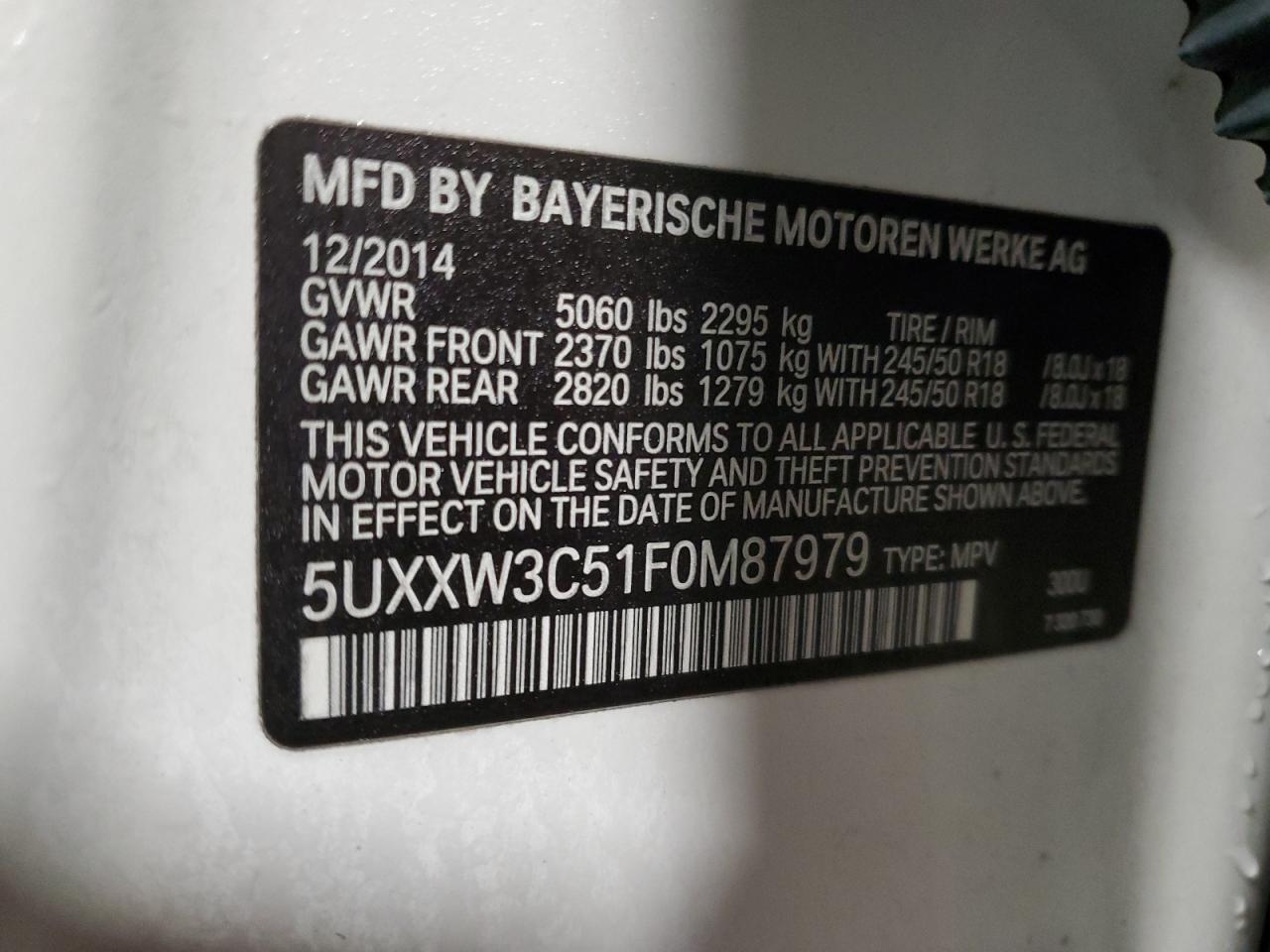 VIN 5UXXW3C51F0M87979 2015 BMW X4 no.13