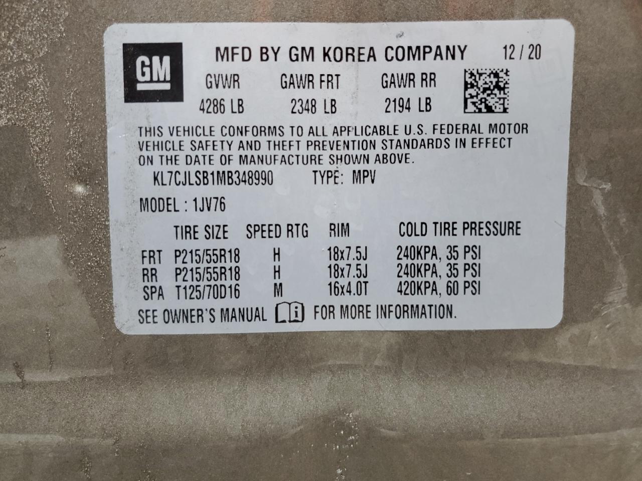 KL7CJLSB1MB348990 2021 CHEVROLET TRAX - Image 14
