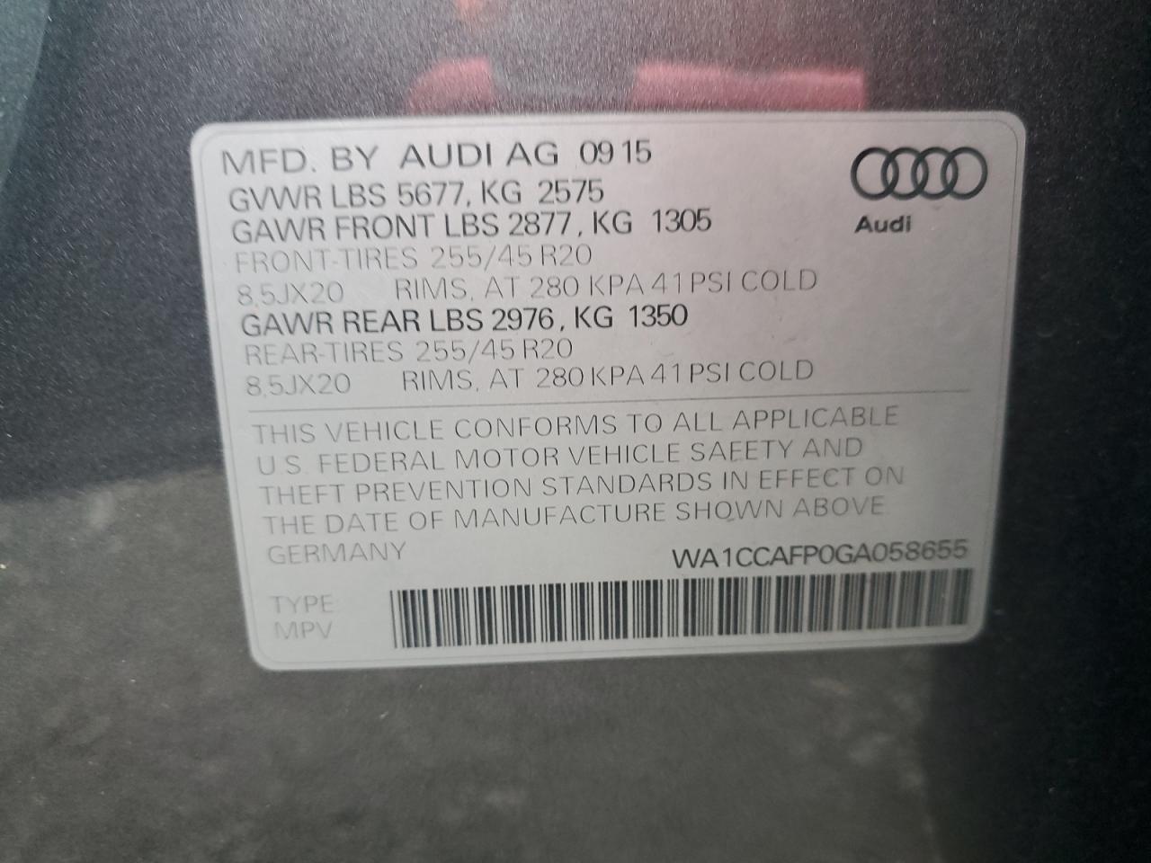 VIN WA1CCAFP0GA058655 2016 AUDI SQ5 no.13