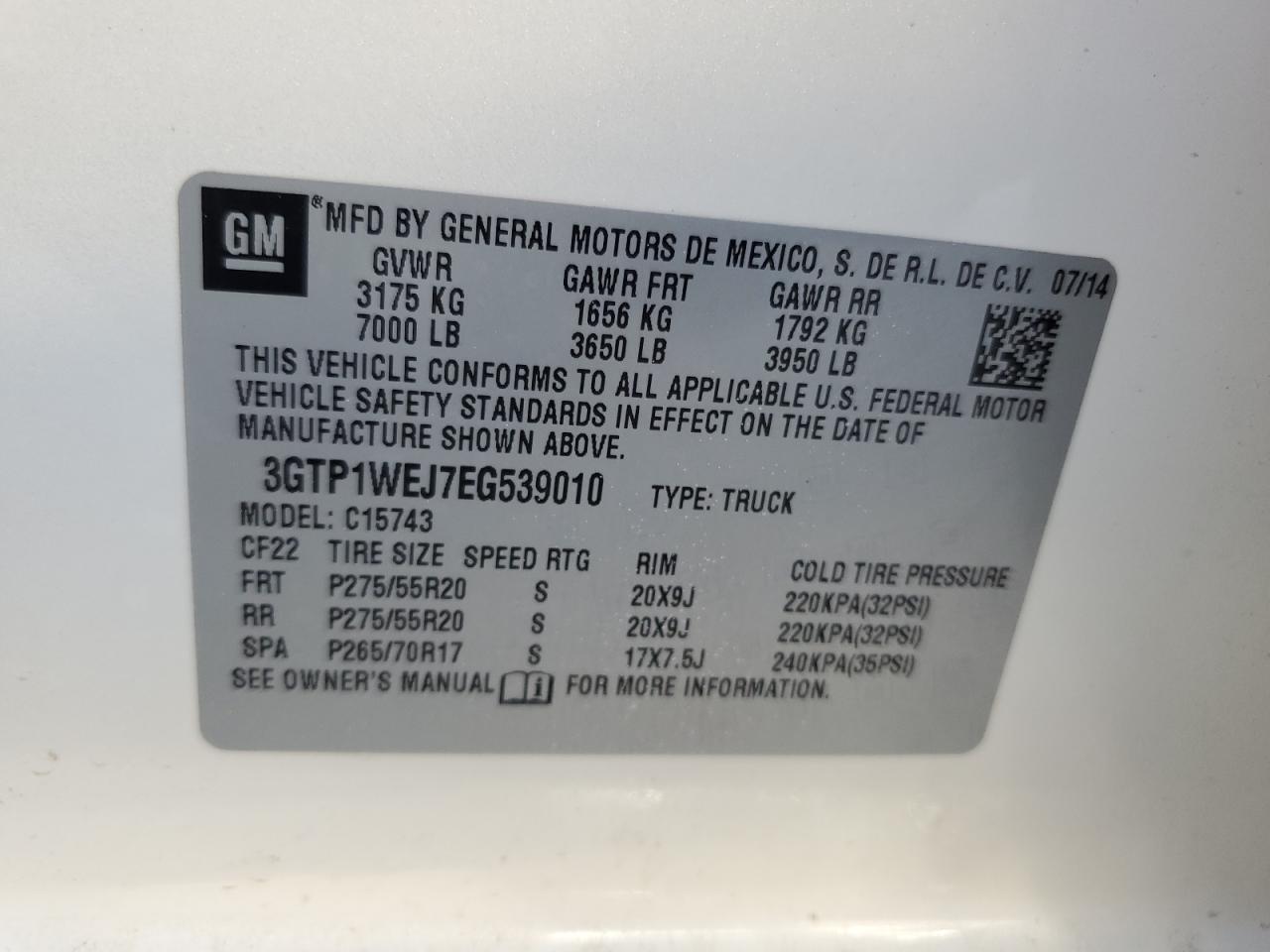 2014 GMC Sierra C1500 Denali VIN: 3GTP1WEJ7EG539010 Lot: 84092424