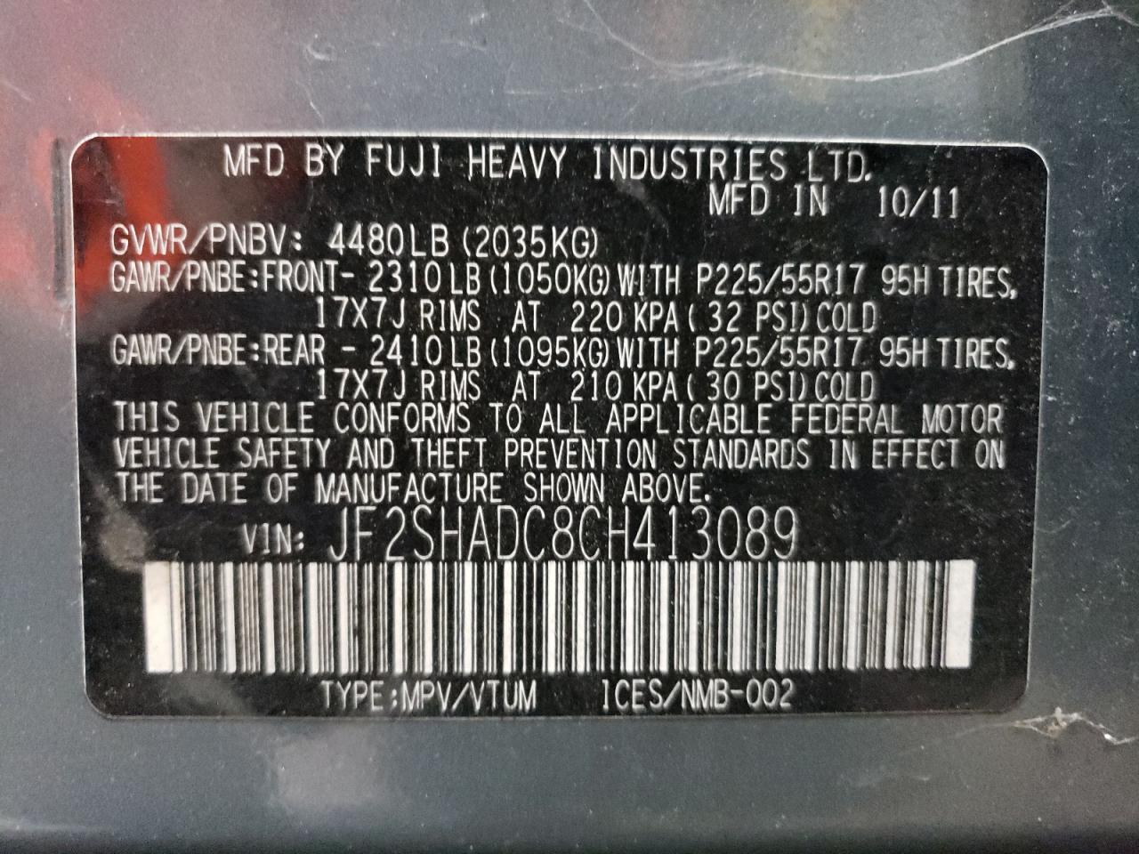 2012 Subaru Forester 2.5X Premium VIN: JF2SHADC8CH413089 Lot: 84317954