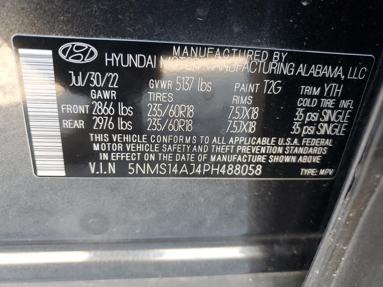 VIN 5NMS14AJ4PH488058 2023 HYUNDAI SANTA FE no.14