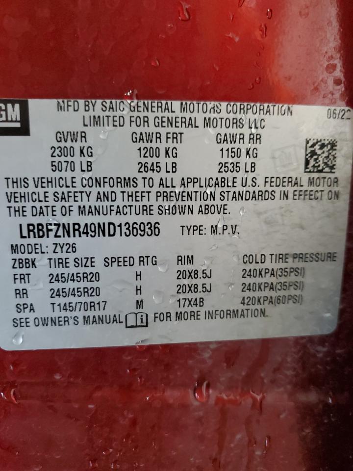 VIN LRBFZNR49ND136936 2022 BUICK ENVISION no.13