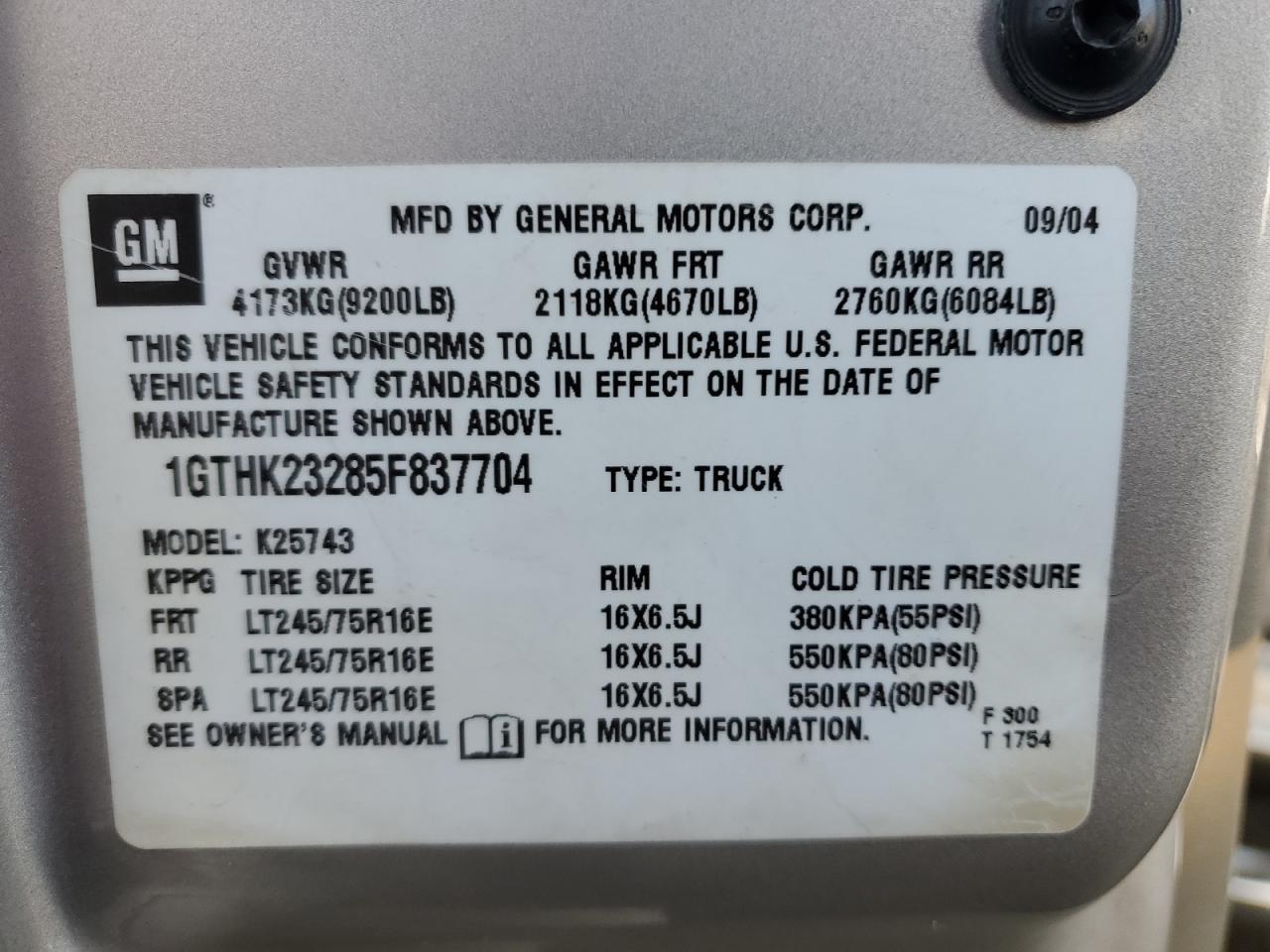 2005 GMC Sierra K2500 Heavy Duty VIN: 1GTHK23285F837704 Lot: 83414584