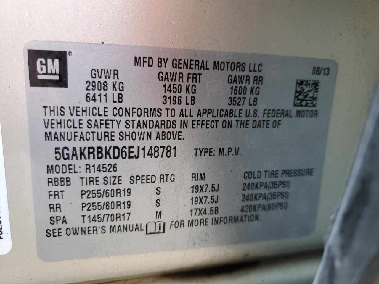 2014 Buick Enclave VIN: 5GAKRBKD6EJ148781 Lot: 84942574