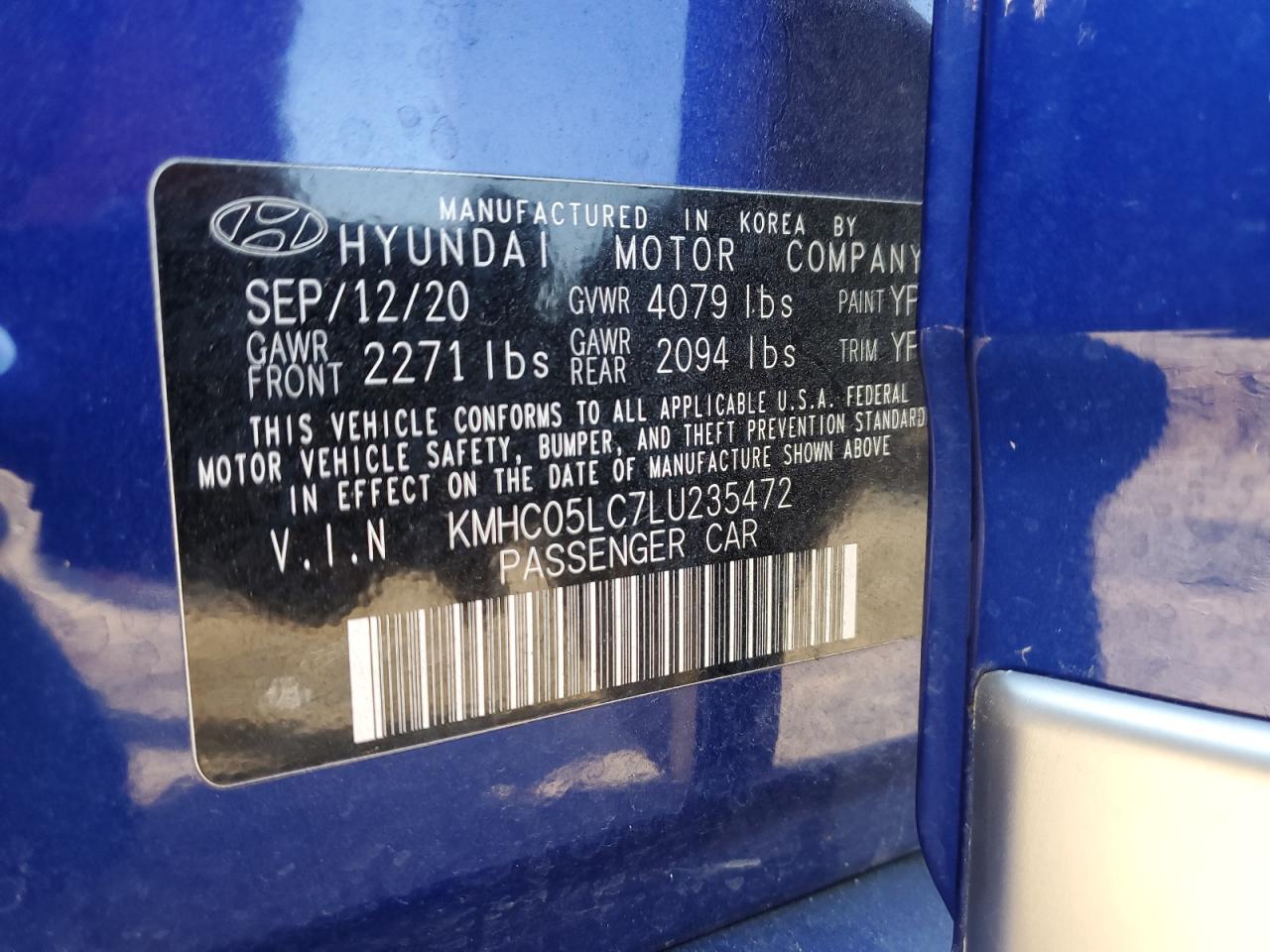 VIN KMHC05LC7LU235472 2020 HYUNDAI IONIQ no.12