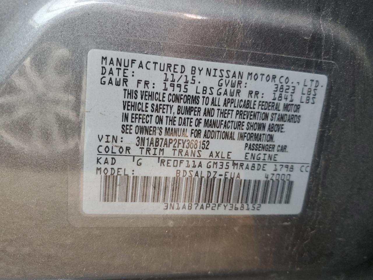 VIN 3N1AB7AP2FY368152 2015 NISSAN SENTRA no.12