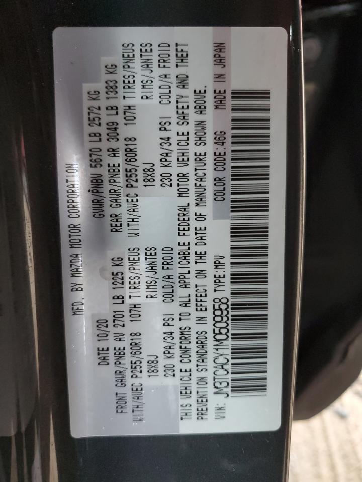 2021 Mazda Cx-9 Touring VIN: JM3TCACY1M0509958 Lot: 84715524