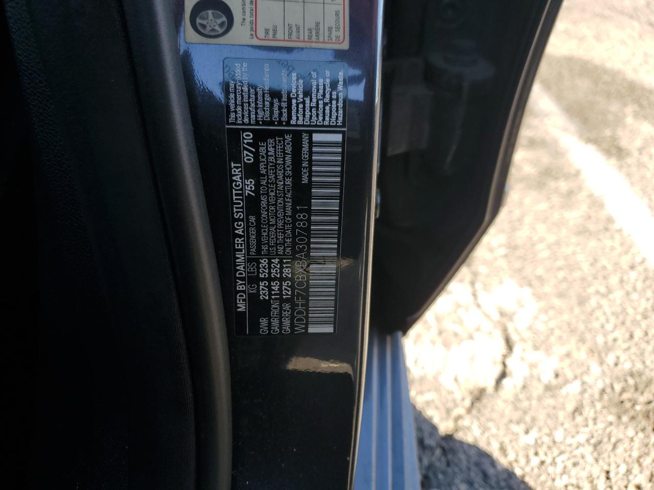 2011 Mercedes-Benz E 550 VIN: WDDHF7CBXBA307881 Lot: 84961394