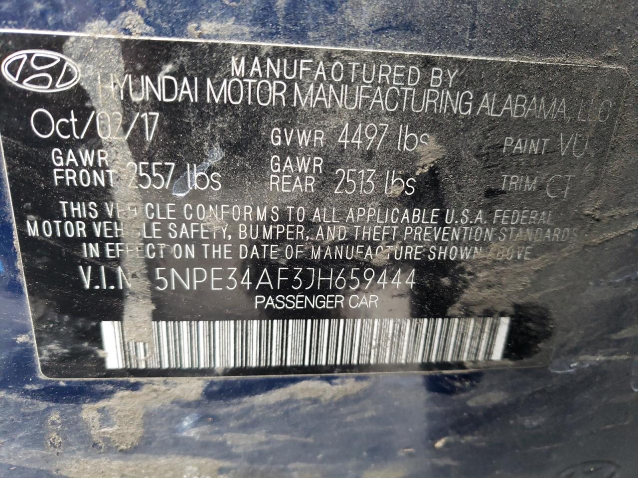 VIN 5NPE34AF3JH659444 2018 HYUNDAI SONATA no.12