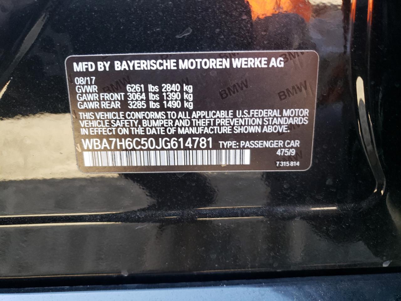 VIN WBA7H6C50JG614781 2018 BMW M7 no.12