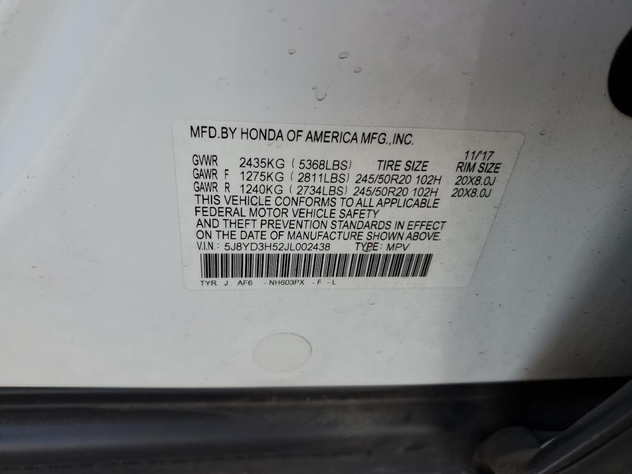 2018 Acura Mdx Technology VIN: 5J8YD3H52JL002438 Lot: 87300704