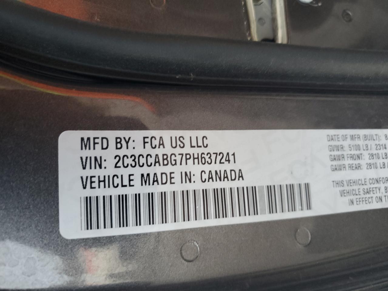 2023 Chrysler 300 S VIN: 2C3CCABG7PH637241 Lot: 82767154